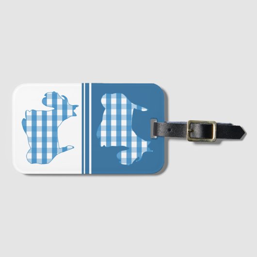 スコティッシュテリアブルーホワイトギンガムパターン ラゲッジタグ (正面横)
