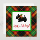 スコティッシュテリアプレイドホリデーグリーティングカード (正面/裏面)