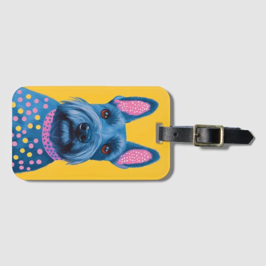 スコティッシュテリアポップ・アートのー水玉模様アートラゲージタグ ラゲッジタグ (正面横)