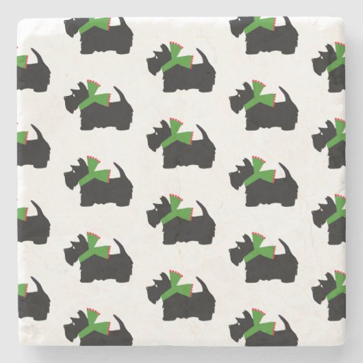 スコティッシュテリアメリークリスマスプレド ストーンコースター (正面)