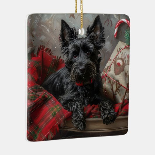 スコティッシュテリアードッグクリスマスフェスティバル セラミックオーナメント (右)