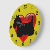 スコティッシュテリアー黒のシルエット赤いハート/金ゴールド ラージ壁時計 (傾斜)