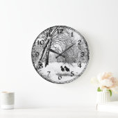 スコティッシュテリア冬の雪時計 ラージ壁時計 (ホーム)