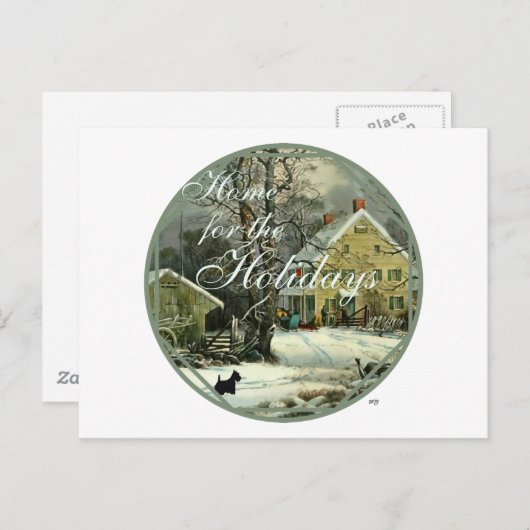 スコティッシュテリア古ファッションド冬 シーズンポストカード (正面/裏面)