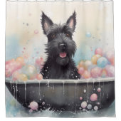 スコティッシュテリア浴槽水彩犬アート シャワーカーテン (正面)
