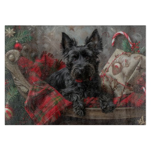 スコティッシュテリア犬のクリスマス カッティングボード (正面)