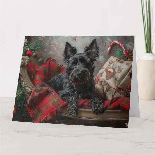 スコティッシュテリア犬のクリスマス カード (正面)