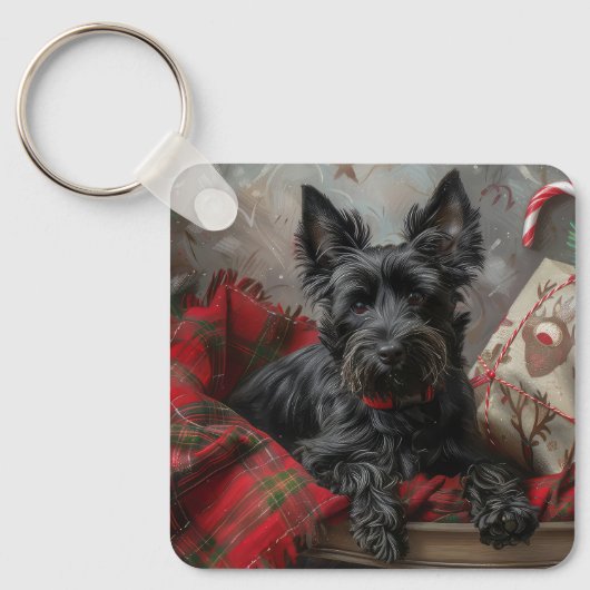 スコティッシュテリア犬のクリスマス キーホルダー (正面)