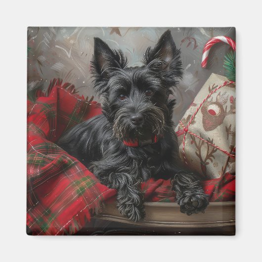 スコティッシュテリア犬のクリスマス マグネット (正面)