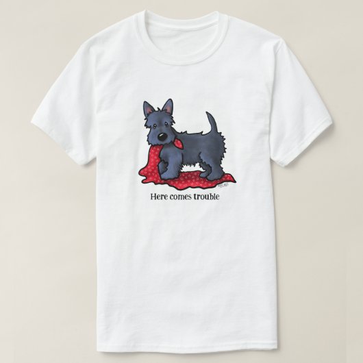 スコティッシュテリア犬のトラブル Tシャツ (デザイン正面)