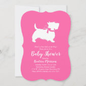 スコティッシュテリア犬の赤ちゃんシャワーピンクの女の子 招待状 (正面)