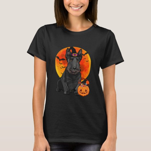 スコティッシュテリア犬ハロウィーンハロウィーンのカボチャのちょうちんポンプ Tシャツ (正面)