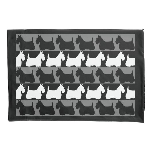 スコティッシュテリア犬ブラック/グレー/ホワイトストライプ, 枕カバー (正面)