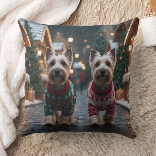 スコティッシュテリア犬 クリスマス 雪 冬の休日 クッション (ブランケット)
