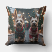 スコティッシュテリア犬 クリスマス 雪 冬の休日 クッション (正面)