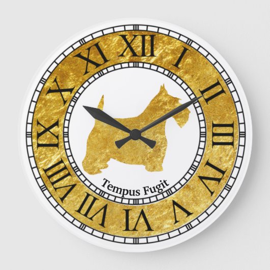 スコティッシュテリア金ゴールドと金ゴールド ラージ壁時計 (正面)