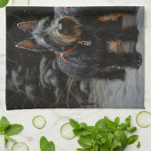 スコティッシュテリア雪そりのクリスマスデコール キッチンタオル (折り畳み)