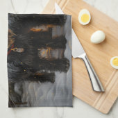 スコティッシュテリア雪そりのクリスマスデコール キッチンタオル (四つ折り)