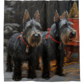 スコティッシュテリア雪そりのクリスマスデコール シャワーカーテン (正面)