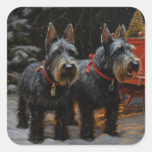 スコティッシュテリア雪そりのクリスマスデコール スクエアシール (正面)