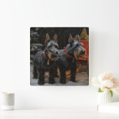 スコティッシュテリア雪そりのクリスマスデコール スクエア壁時計 (ホーム)