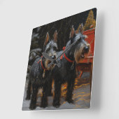 スコティッシュテリア雪そりのクリスマスデコール スクエア壁時計 (傾斜)