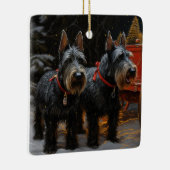 スコティッシュテリア雪そりのクリスマスデコール セラミックオーナメント (右)