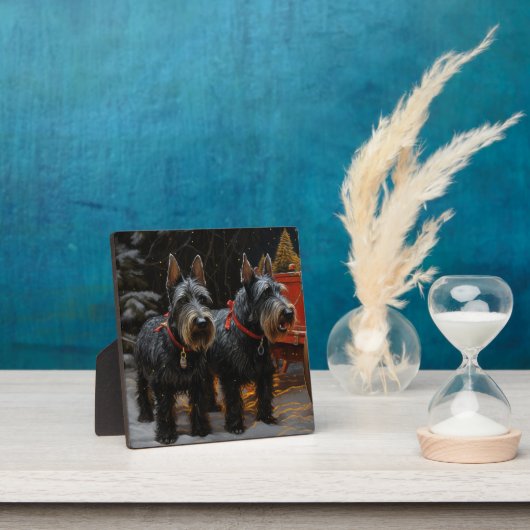 スコティッシュテリア雪そりのクリスマスデコール フォトプラーク (インサイチュ)
