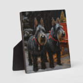 スコティッシュテリア雪そりのクリスマスデコール フォトプラーク (正面)