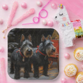 スコティッシュテリア雪そりのクリスマスデコール ペーパープレート (パーティー)