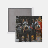 スコティッシュテリア雪そりのクリスマスデコール マグネット (正面/裏面)