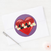 スコティッシュテリア黒/白ダブルハート/ボウ ラウンドシール (封筒)