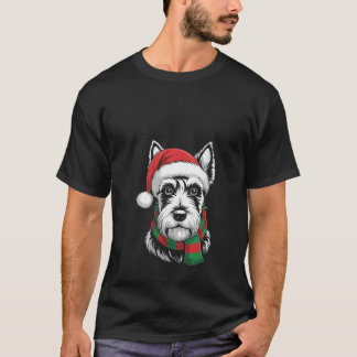スコティッシュテリア クリスマス サンタ 帽子 マフラー レディース Tシャツ