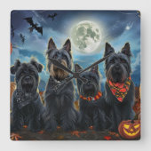 スコティッシュテリア ハロウィーン 怪奇な スクエア壁時計 (正面)