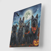 スコティッシュテリア ハロウィーン 怪奇な スクエア壁時計 (傾斜)
