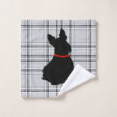 スコティッシュテリア/レッドカラー/ホワイト – lt gray plaid バスタオルセット (ウォッシュタオル)