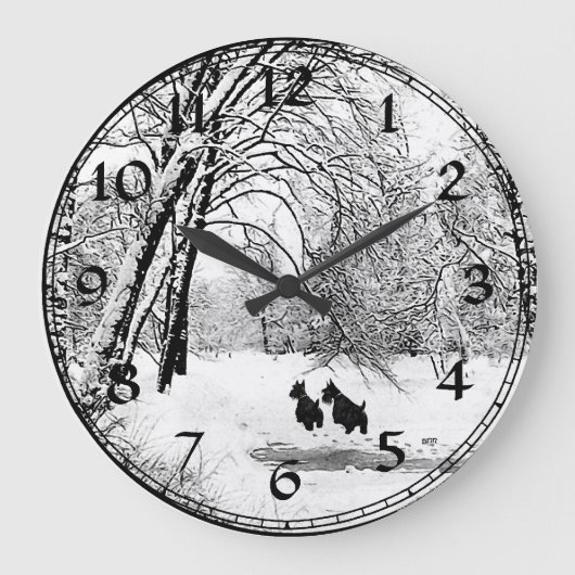 スコティッシュテリア 冬の雪 時計 (正面)