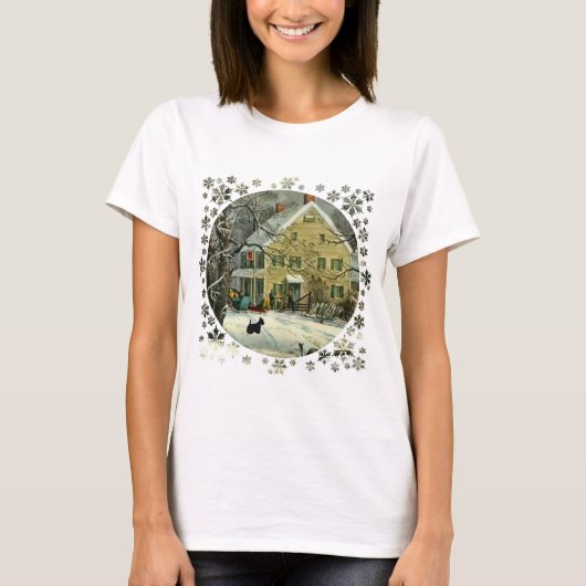 スコティッシュテリア 古風な冬 Tシャツ (正面)