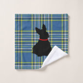 スコティッシュテリア/赤いカラー/青いプライ縁どド/ バスタオルセット (ウォッシュタオル)