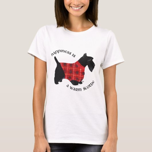 スコティッシュテリア 赤と黒の格子縞セーター Tシャツ (正面)