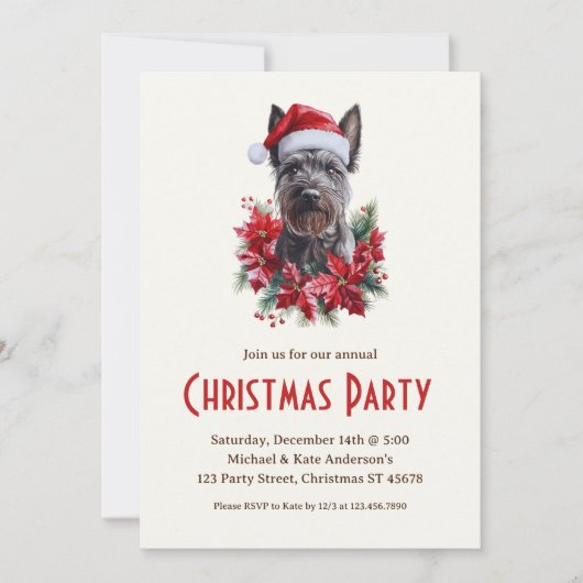 スコティッシュテリアinサンタハットドッグクリスマスパーティー 招待状 (正面)