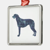 スコティッシュディアハウンド黒水色シルエット メタルオーナメント (左)