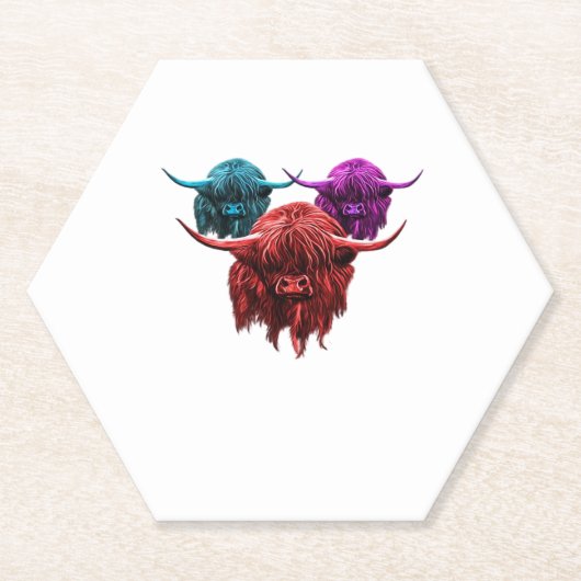スコティッシュハイカラフルランドカウハクラシックルドTシー ペーパーコースター (正面)