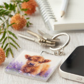 スコティッシュハイランドカウカーフパープルワイルドフラワー キーホルダー (正面右)