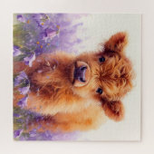 スコティッシュハイランドカウカーフパープルワイルドフラワー ジグソーパズル (横)