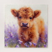 スコティッシュハイランドカウカーフパープルワイルドフラワー ジグソーパズル (縦)