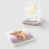 スコティッシュハイランドカウカーフパープルワイルドフラワー ストーンコースター (横)