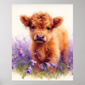 スコティッシュハイランドカウカーフパープルワイルドフラワー ポスター (正面)