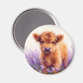 スコティッシュハイランドカウカーフパープルワイルドフラワー マグネット (正面/裏面)