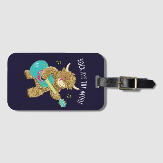 スコティッシュハイランドカウギタリストのロックアイザモー! ラゲッジタグ (正面横)
